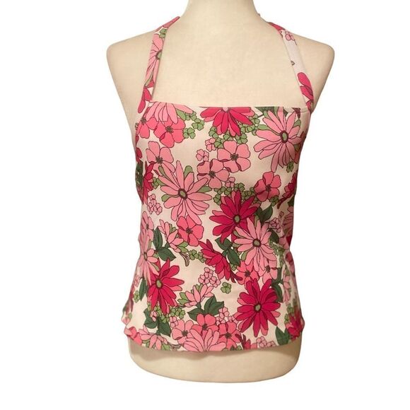 Lands End Floral Tankini Top Size 12 Square Neck - Picture 1 of 12